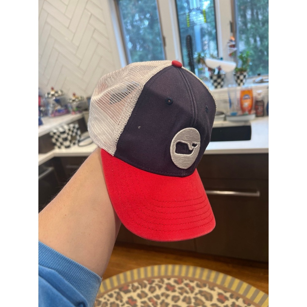 Vineyard Vines Hat Cap Mens Snap Back Trucker Mesh Red Blue Embroidered Whale
